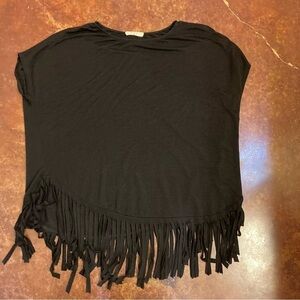 Ladies Black Oversized Fringe T-Shirt